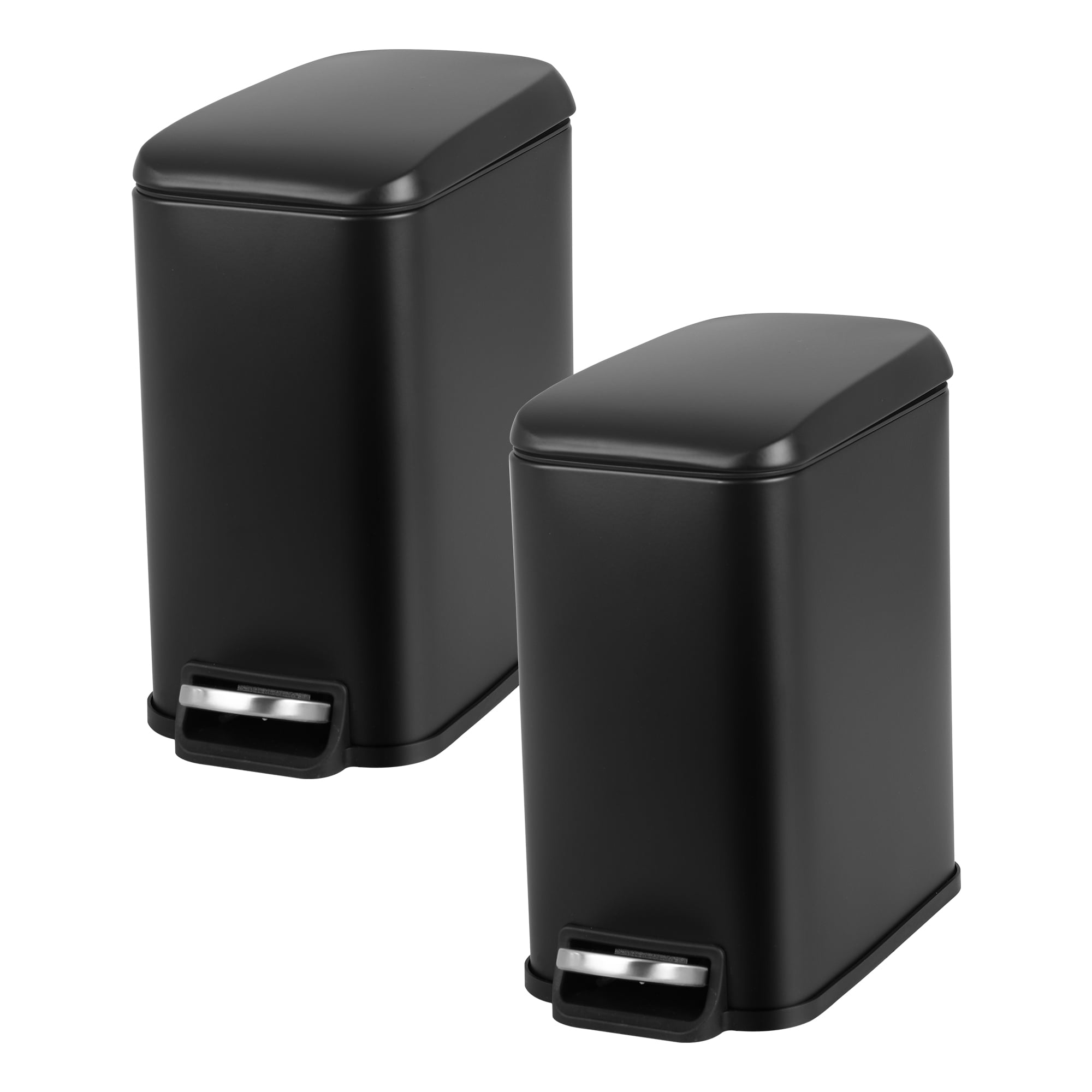 CL.HPAHKL Small Bathroom Trash Can with Soft Close Lid, 1.3 Gallon Stainless Steel Garbage Can with Removable Inner Bucket, Foot Pedal, Mini Trash Bin for Toilet, Home Office (Black, 2 Pack)