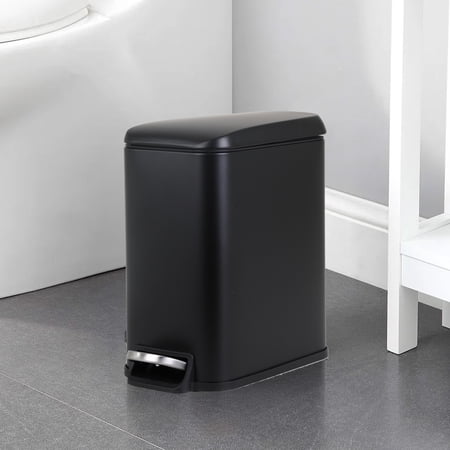 CL.HPAHKL Small Bathroom Trash Can with Soft Close Lid, 1.3 Gallon Stainless Steel Garbage Can with Removable Inner Bucket, Foot Pedal, Mini Trash Bin for Toilet, Home Office (Black)