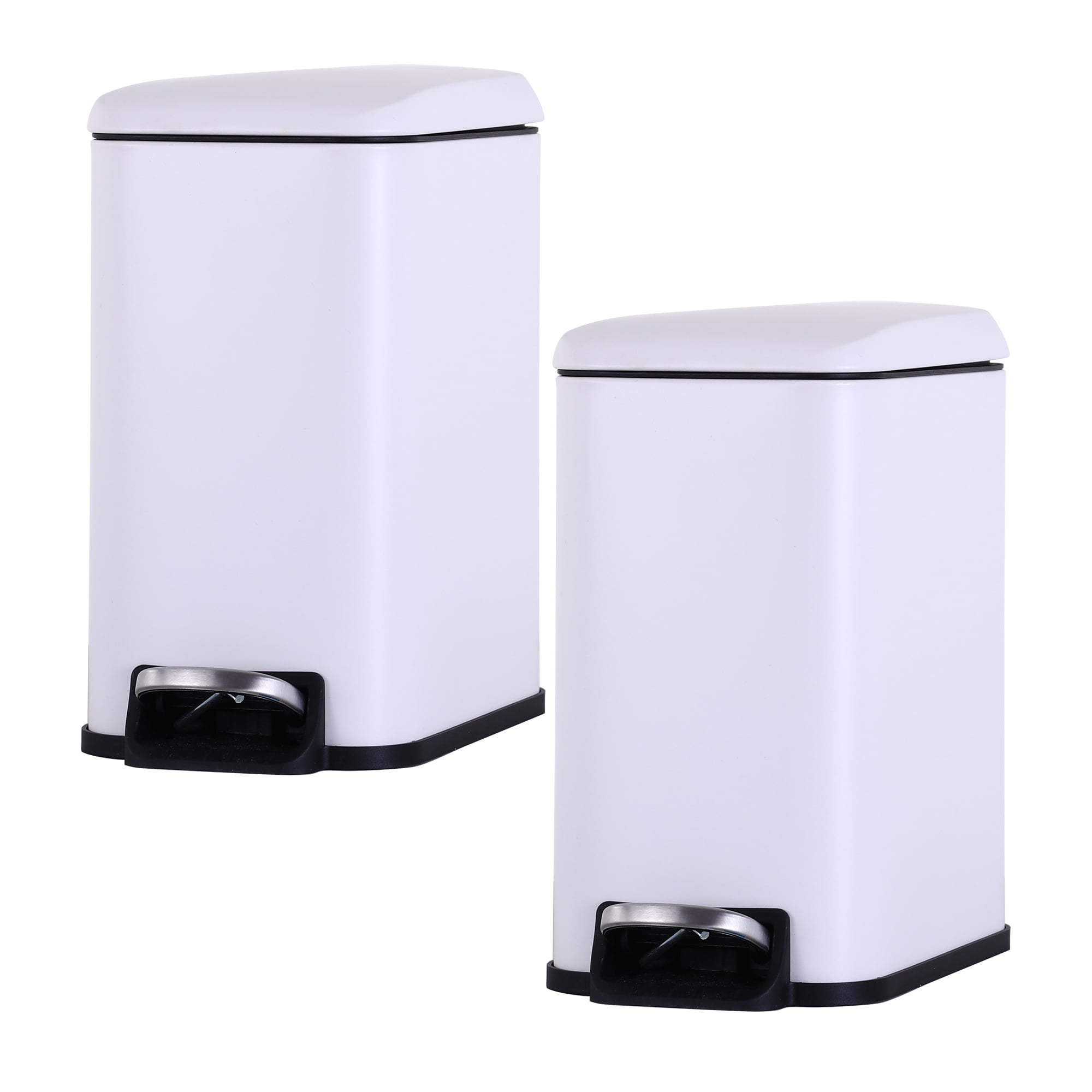 CL.HPAHKL Small Bathroom Trash Can with Soft Close Lid, 1.3 Gallon Stainless Steel Garbage Can with Removable Inner Bucket, Foot Pedal, Mini Trash Bin for Toilet, Home Office (White, 2 Pack)