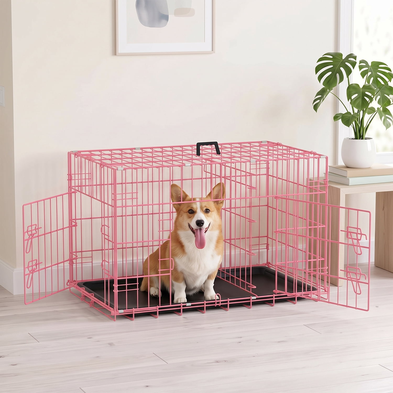 CL.HPAHKL 30 Inch Foldable Metal Small Dog Crate, Double Door Dog ...