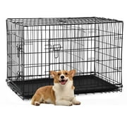 CL.HPAHKL Small Dog Crate, Foldable Metal Dog Kennel Double Door Dog Cage with Plastic Tray, Puppy Crate for Small Dog Indoor Outdoor Travel (Black, 30 inch)