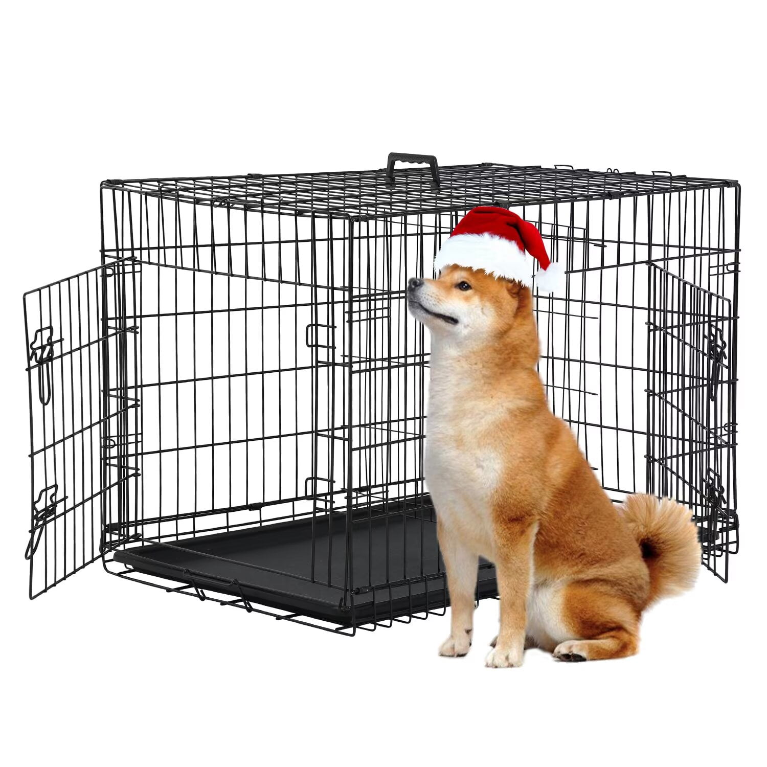 CL.HPAHKL Small Dog Crate, Foldable Metal Dog Kennel Double Door Dog ...