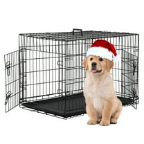 CL.HPAHKL Small Wire Dog Crate, Folding Metal Dog Kennel Double Door Dog Cage with Plastic Tray, Puppy Crate for Small Dog Indoor Outdoor Travel (Black, 24 inch)