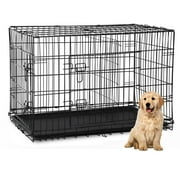 CL.HPAHKL Small Wire Dog Crate, Folding Metal Dog Kennel Double Door Dog Cage with Plastic Tray, Puppy Crate for Small Dog Indoor Outdoor Travel (Black, 24 inch)