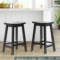 CL.HPAHKL Solid Wood Saddle-Seat Bar Stools Set of 2, Kitchen Counter Height Barstools, Backless Island Chairs for Kitchen Island, Dining Room, Pub (24 inch, Black)