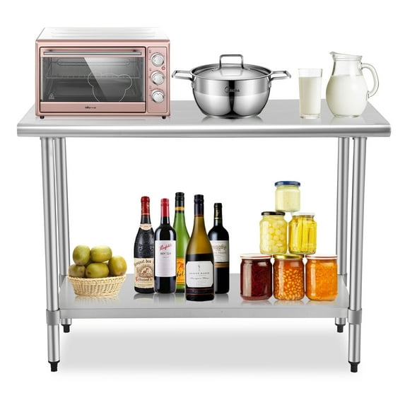 CL.HPAHKL Stainless Steel Table for Prep & Work, 24" X 60" Kitchen Work Table NSF Commercial Heavy Duty Metal Table with Undershelf, Prep Table for Kitchen Home Restaurant