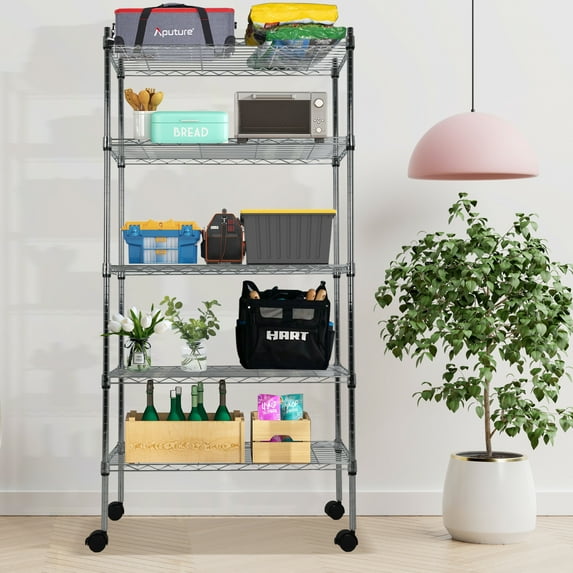 CL.HPAHKL Storage Shelves Adjustable 5 Tier NSF Metal Shelving Unit, Wire Rack Shelving 1250lbs Capacity Storage Racks and Shelving with Wheels for Kitchen Pantry Basement, Chrome