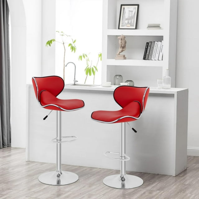 CL.HPAHKL Swivel Bar Stools Set of 2, Adjustable Counter Height Bar Stools Counter Stools, Modern PU Leather Barstools for Kitchen Island Counter Bar Kitchen Dining Room, Red