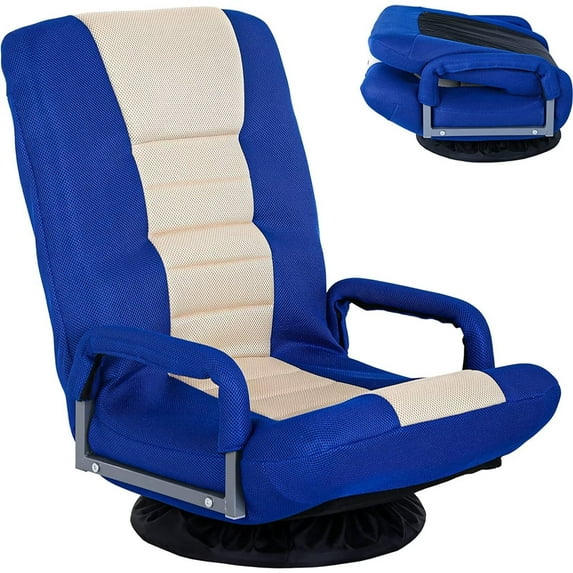 CL.HPAHKL Swivel Floor Gaming Chair with Armrests, 360° Swivel Video Game Chair with 5 Adjustable Positions, Armrest Handles, Lazy Lounger Couch for E-Sports, TV, Reading, Relaxing (Blue & White)