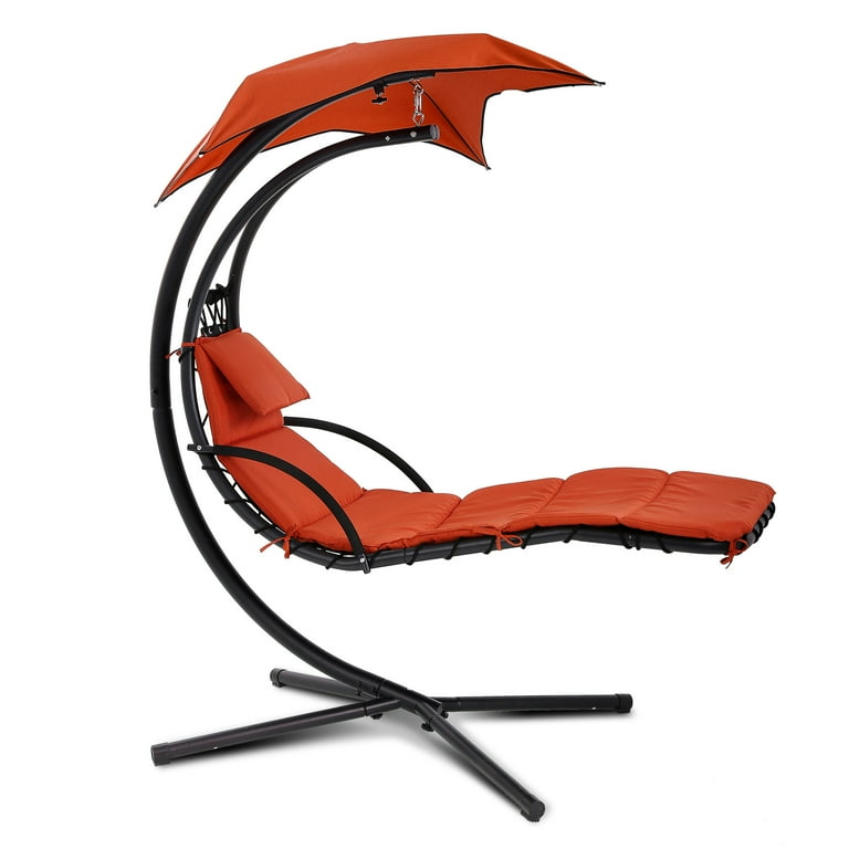 CL.HPAHKL Treepod Hanging Patio Chair with Stand Zero Gravity Swing Lounge with Canopy Outdoor Hanging Curved Steel Chaise Lounge Chair Patio Swing