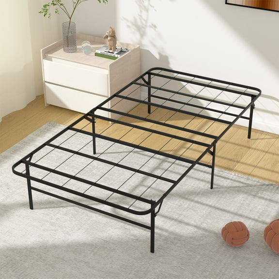 CL.HPAHKL Twin Bed Frame Folable Heavy Duty Metal Platform Bed Frame, Noise Free Steel Mattress Foundation with Storage Space Under Bed, 14 inch High, No Box Spring Needed, Black