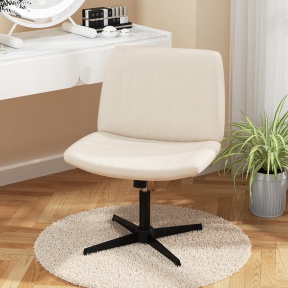 CL.HPAHKL Vanity Chair with Back, Armless Criss Cross Legged Chair, Comfy Home Office Desk Chair, Height Adjustable & Wide Seat, Beige