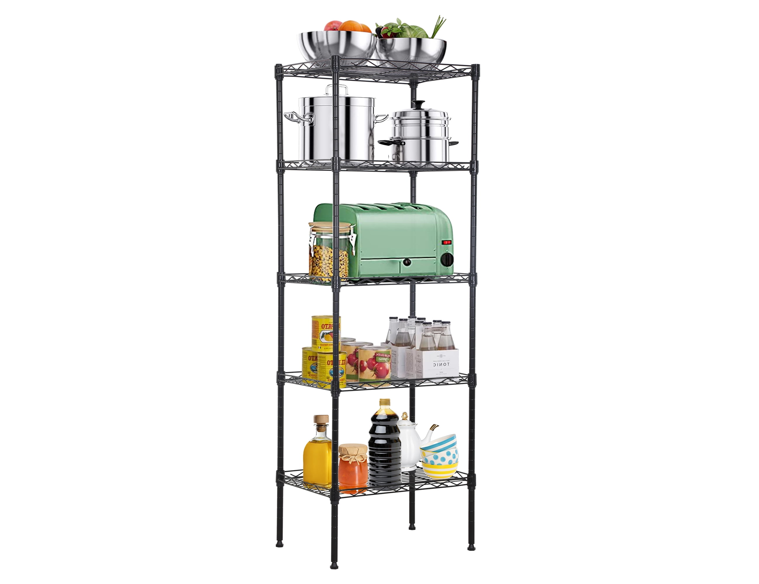 Adjustable Matte Black Metal 5-Tier Wire Shelving Unit