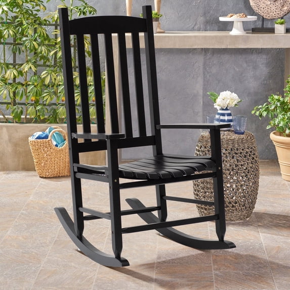 CL.HPAHKL Wooden Rocking Chair Outdoor Indoor Rocker Chair, Patio Chair with High Back and Armrest for Backyard Lawn Garden, Black