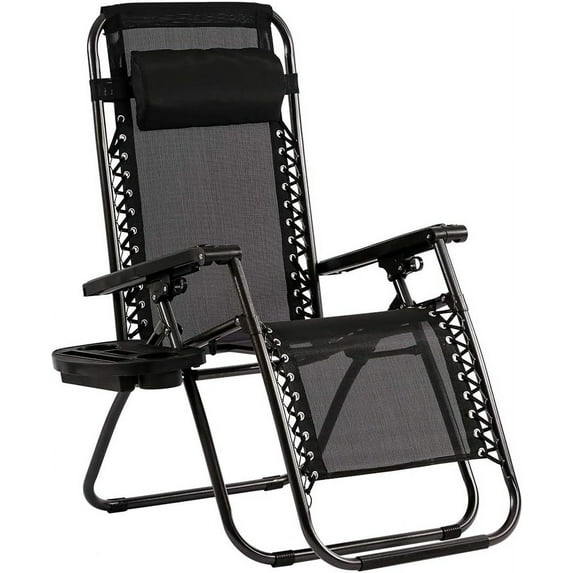 CL.HPAHKL Zero Gravity Chairs Folding Chaise Lounge Chair Outdoor Patio Lounge Chair Recliner with Cup Holder for Poolside Garden Backyard Lawn, Black