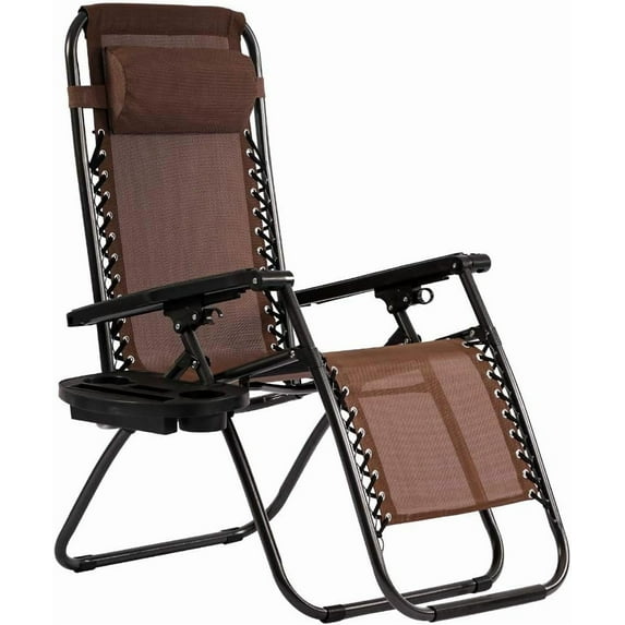 CL.HPAHKL Zero Gravity Chairs Folding Chaise Lounge Chair Outdoor Patio Lounge Chair Recliner with Cup Holder for Poolside Garden Backyard Lawn, Brown