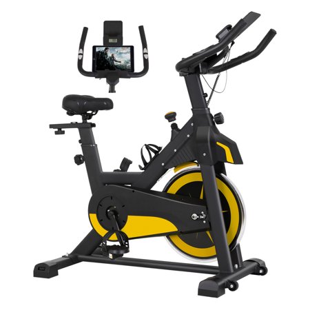 CL.HPAHKL &nbsp;Exercise Bike Indoor Cycling Bike Stationary Fitness Training Bike with Comfortable Seat Cushion Resistance Cup Holder LCD Monitor Workout bike, Yellow