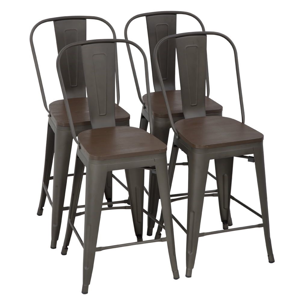 Bronze Metal Counter Height Bar Stools with Back, Set of 4