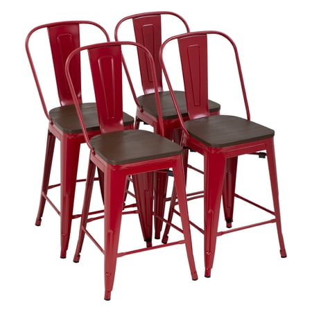 CL.HPAHKL Set of 4 Counter Height Barstool Modern Bar Stool with Back 24 Inches Seat Height Industrial Bar Chairs Indoor Outdoor Metal Kitchen Stools Restaurant Patio Stool Stackable,Black