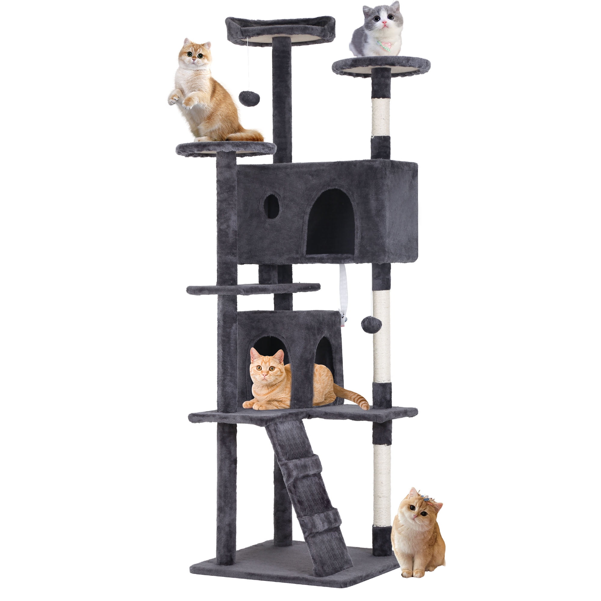70-inch Light Gray Multi-Level Cat Tree Tower with Sisal Posts