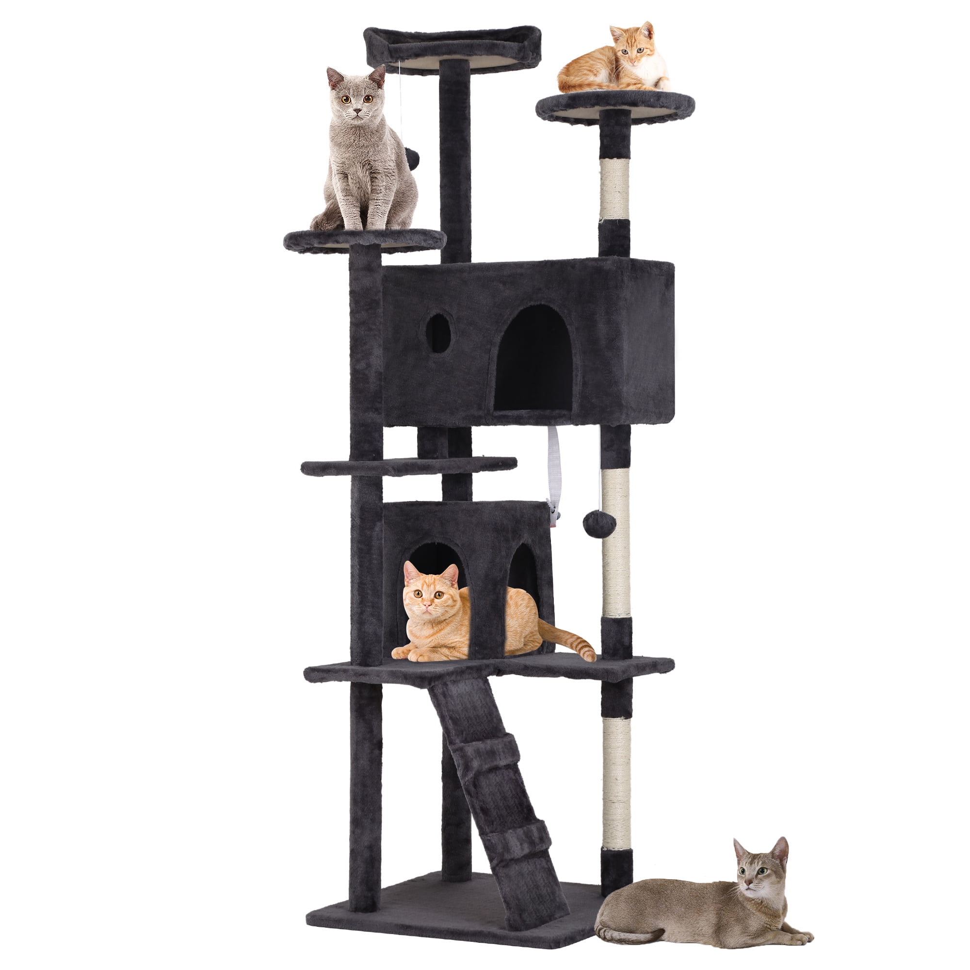 70-inch Light Gray Multi-Level Cat Tree Tower with Sisal Posts