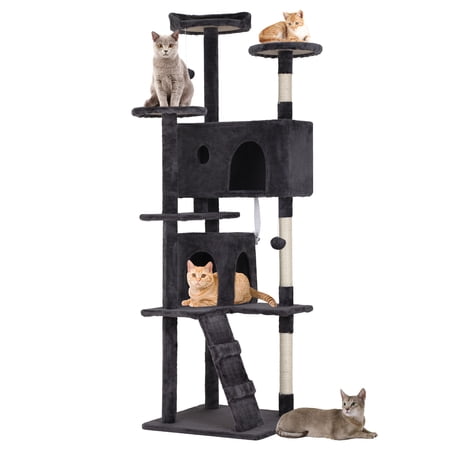 CL.HPAHKL70 Inch Cat Tree, Indoor Cat Tree Tower Multi-Level Cat House with Cat Scratching Post Bracket House Cat Condo with Fun Toys for All Cats, Dark Gray