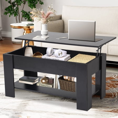 CL.Hpahkl Lift Top Coffee Table with Hidden Coartment, 38*28*23 Wooden Lift Tabletop Coffee Table with Storage Shelf Rectangular Living Room Tables for Home Living Room Reception Room Office