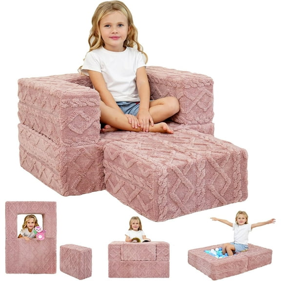 CL Kid Couch, Modular Kids Sofa, Modular Kids Play Couch That Fold Out, Toddler Play Sofa for Kid Playroom with Washable Durable Cover (Pink)