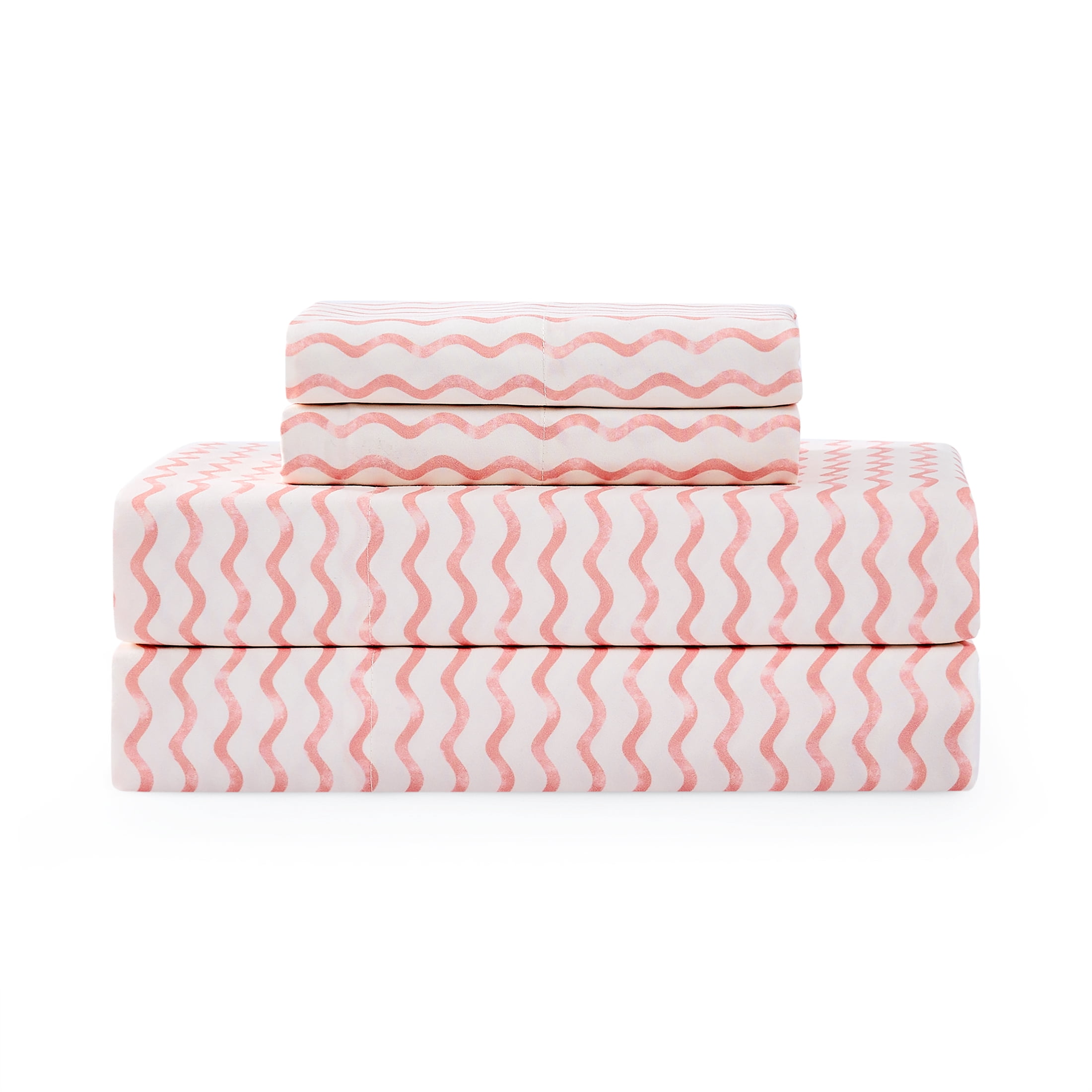 Coastal Living 4-Piece Coral Chevron Soft Brushed Microfiber Luxury Cooling Sheet Set, King
