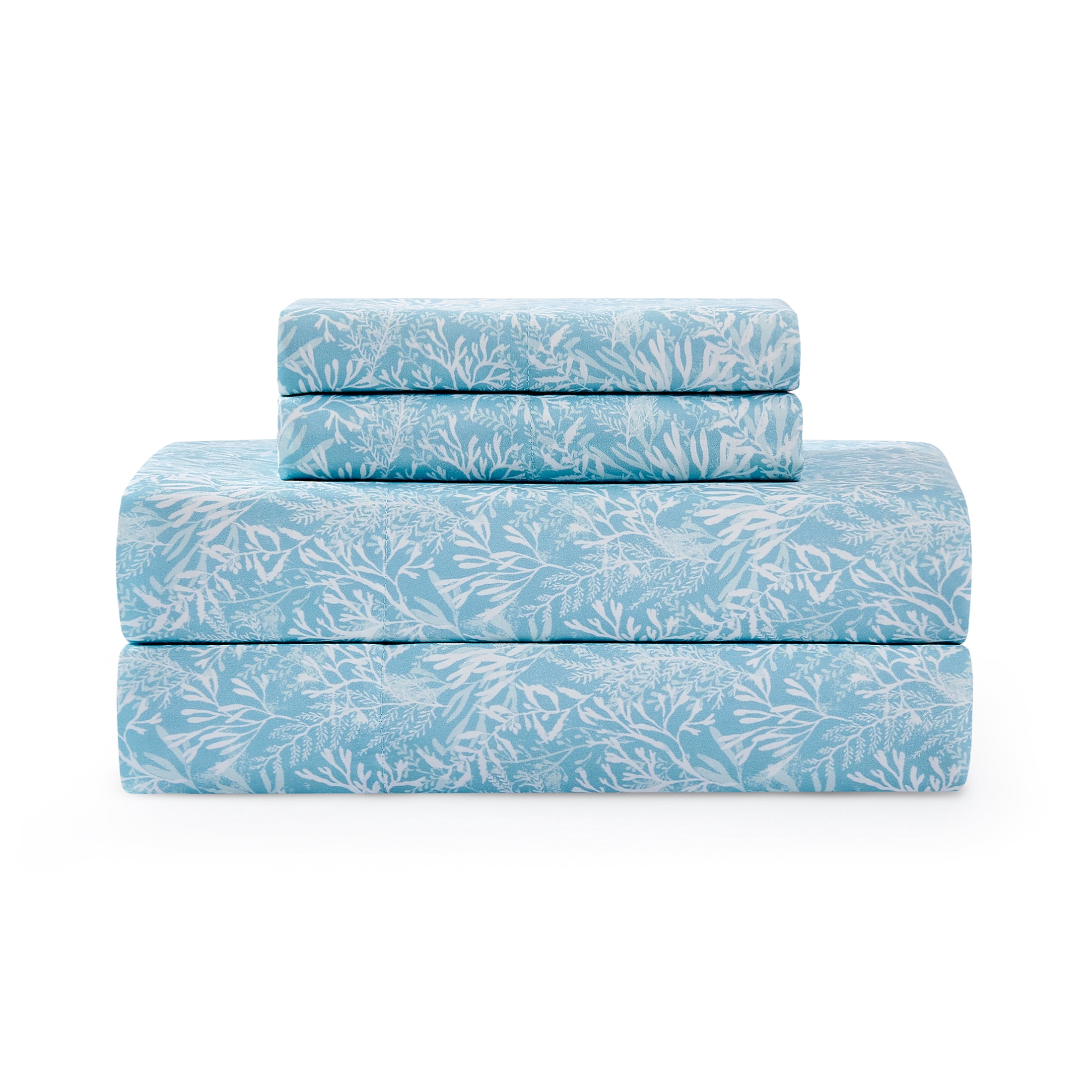 Coastal Living 4-Piece Blue Print Soft Brushed Microfiber Luxury Cooling Sheet Set, King
