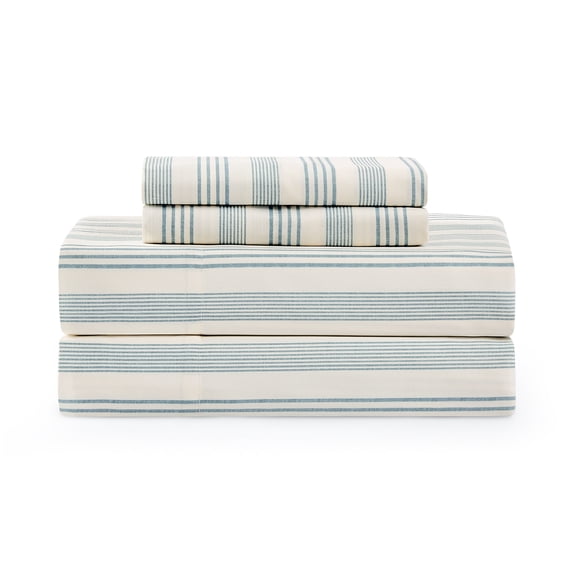 Coastal Living 4-Piece Green Stripes Soft Brushed Microfiber Luxury Cooling Sheet Set, Queen