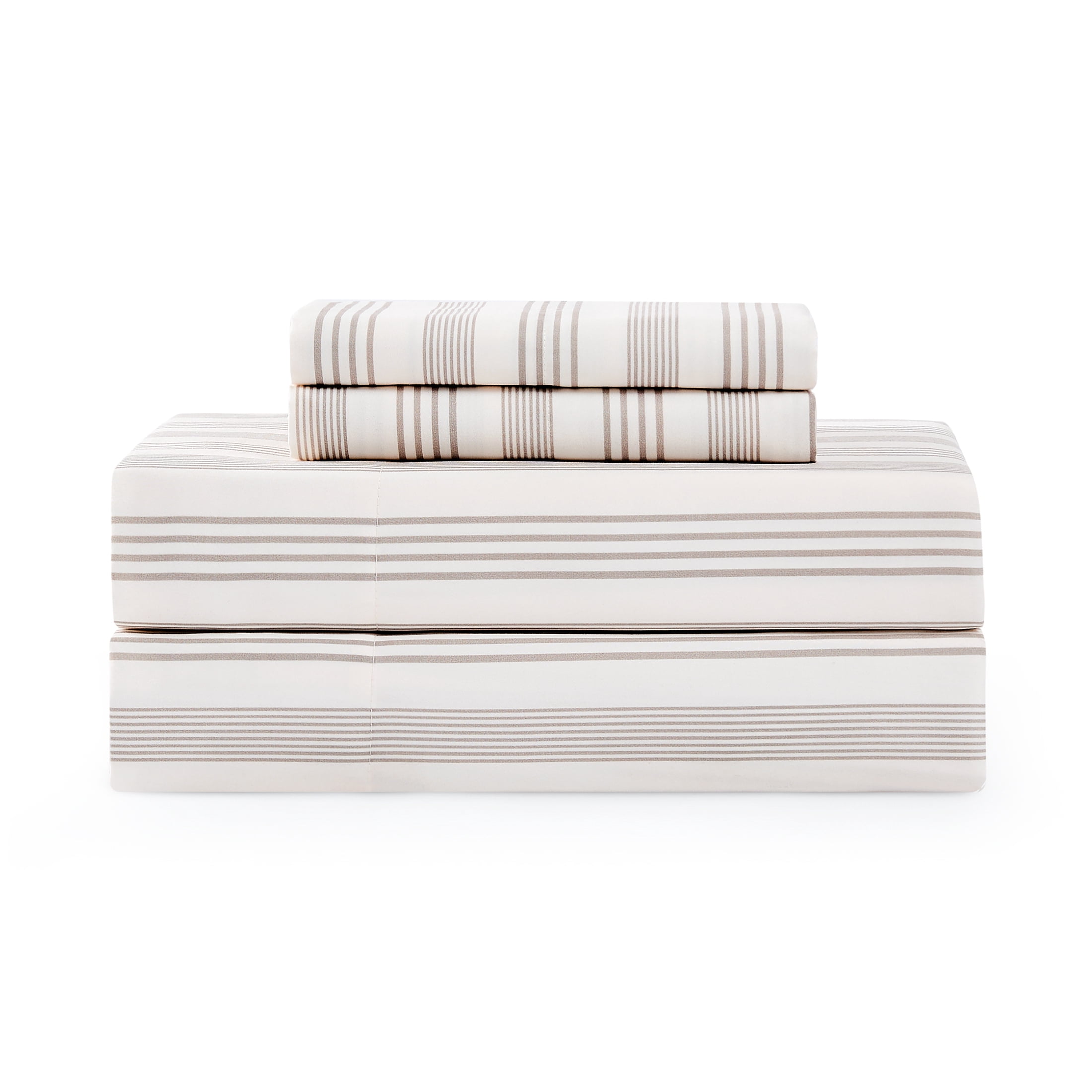 Coastal Living 4-Piece Grey Stripes Soft Brushed Microfiber Luxury Cooling Sheet Set, Queen