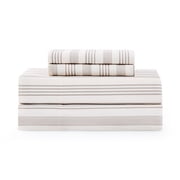 Coastal Living 4-Piece Grey Stripes Soft Brushed Microfiber Luxury Cooling Sheet Set, Queen