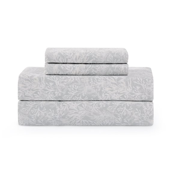 Coastal Living 4-Piece Grey Print Soft Brushed Microfiber Luxury Cooling Sheet Set, Queen