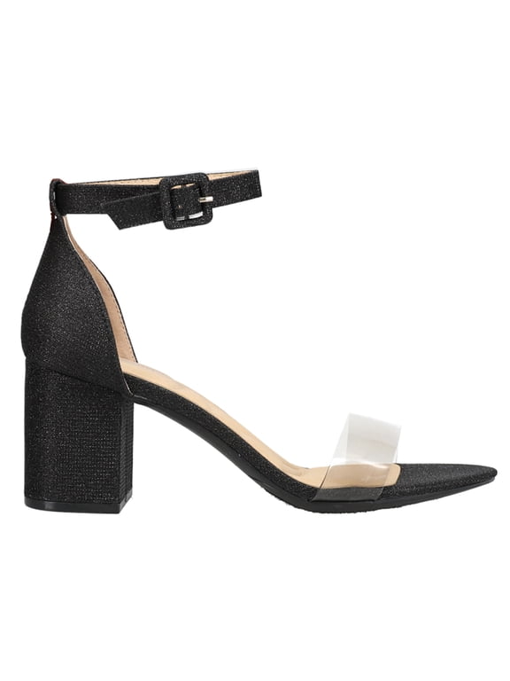Womens Jazz Clear Strap Block Heel Dress Sandals Shoes