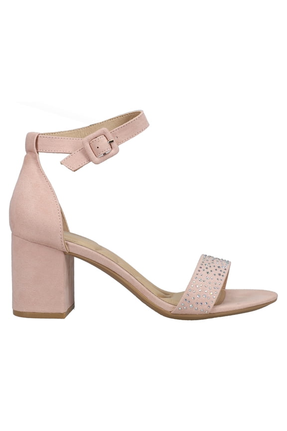 Womens Jolly Rhinestone Block Heel Ankle Strap Dress Sandals