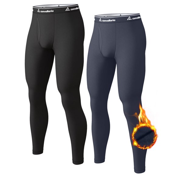 CL convallaria 2 Pcs Thermal Pants for Men Fleece Lined Thermal Bottom Athletic Base Layer Cold Weather Gear