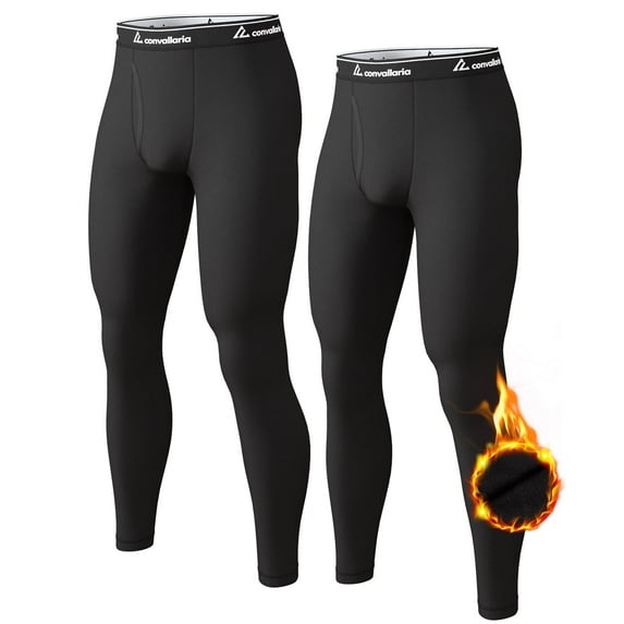 CL convallaria 2 Pcs Thermal Pants for Men Fleece Lined Thermal Bottom Athletic Base Layer Cold Weather Gear