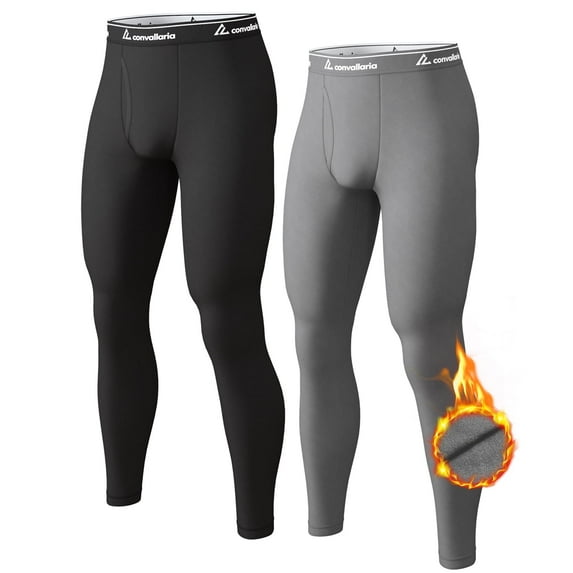 CL convallaria 2 Pcs Thermal Pants for Men Fleece Lined Thermal Bottom Athletic Base Layer Cold Weather Gear