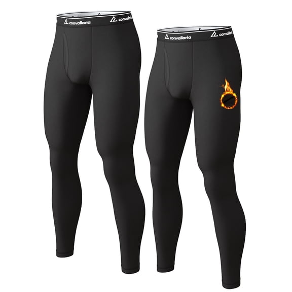 CL convallaria 2 Pcs Thermal Pants for Men Fleece Lined Thermal Bottom Athletic Base Layer Cold Weather Gear