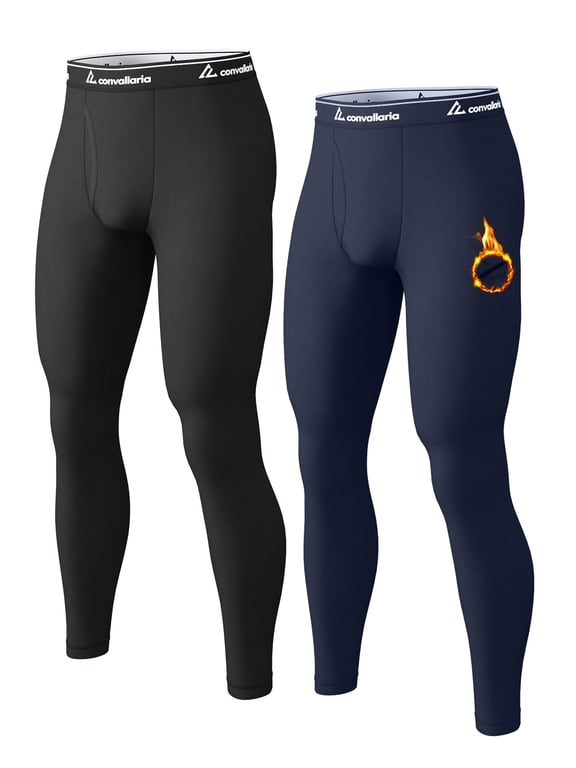 2 Pcs Thermal Pants for Men Fleece Lined Thermal Bottom Athletic Base Layer Cold Weather Gear