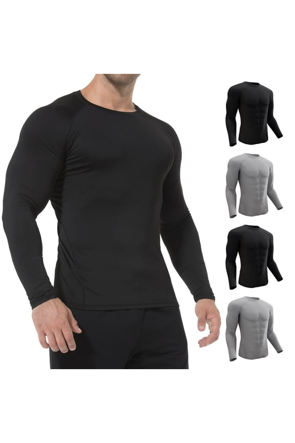 4 Pack Men Athletic Shirt, Quick-Dry Workout Shirts for Men with Long Sleeve, Cooling Comfort Rash Guard for Sports & Gym