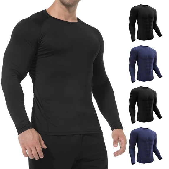 CL convallaria 4 Pack Men Athletic Shirt, Quick-Dry Workout Shirts for Men with Long Sleeve, Cooling Comfort Rash Guard for Sports & Gym