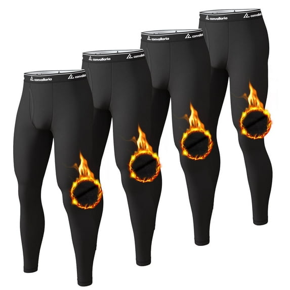 CL convallaria 4 Pcs Thermal Pants for Men Fleece Lined Thermal Bottom Athletic Base Layer Cold Weather Gear