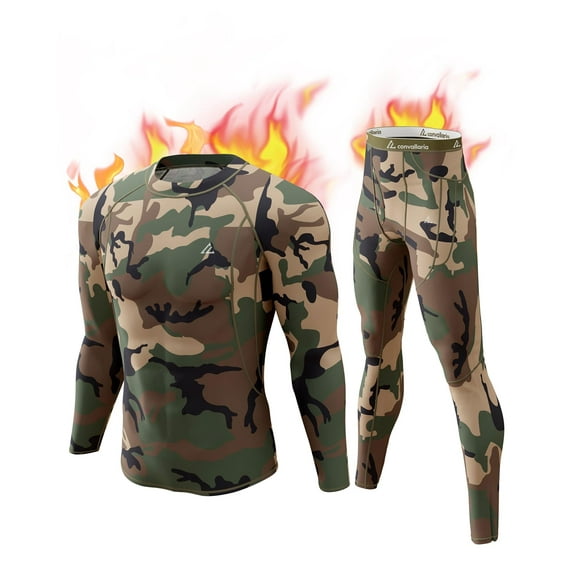 CL convallaria Mens Thermal Underwear Set with Fly, Long Johns Base Layer Winter Hunting Gear Sport Top and Bottom XS-4XL
