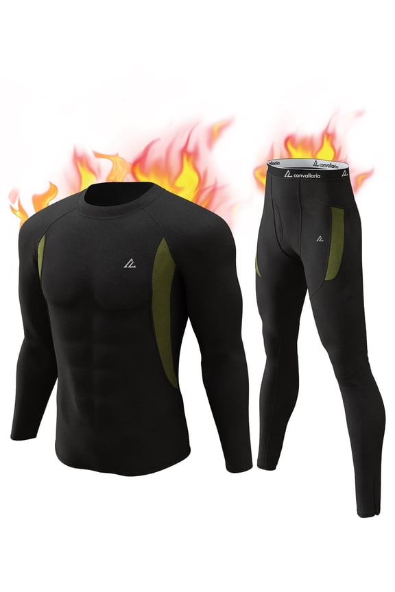 Mens Thermal Underwear Set with Fly, Long Johns Base Layer Winter Hunting Gear Sport Top and Bottom XS-4XL