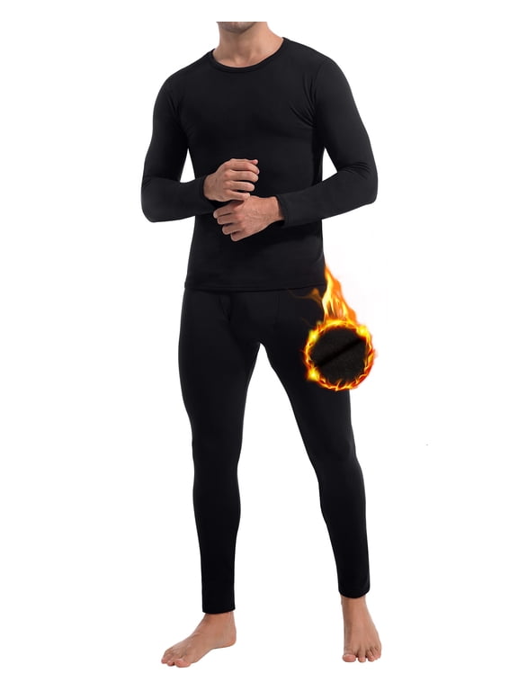 Thermal Underwear for Men, Ultra Soft Long Johns Fleece Lined Base Layer Cold Weather Top and Bottom Set