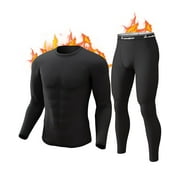 CL convallaria Thermal Underwear for Men Long Johns Fleece Lined Base Layer Top and Bottom Set for Cold Weather Black