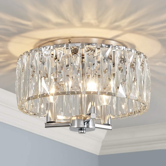CL002C K9 Crystal Flush Mount Ceiling Light Fixture, Perfect for Living Room, Bedroom, Dining Room, Chrome Finish
