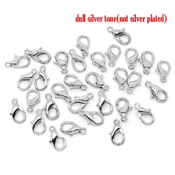 CL053 - 100 pcs. Silver Tone Lobster Clasps - 12mm X 6mm - Made of Alloy - Claw Clasps
